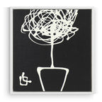 Black and white abstract artwork of a tree on a black background