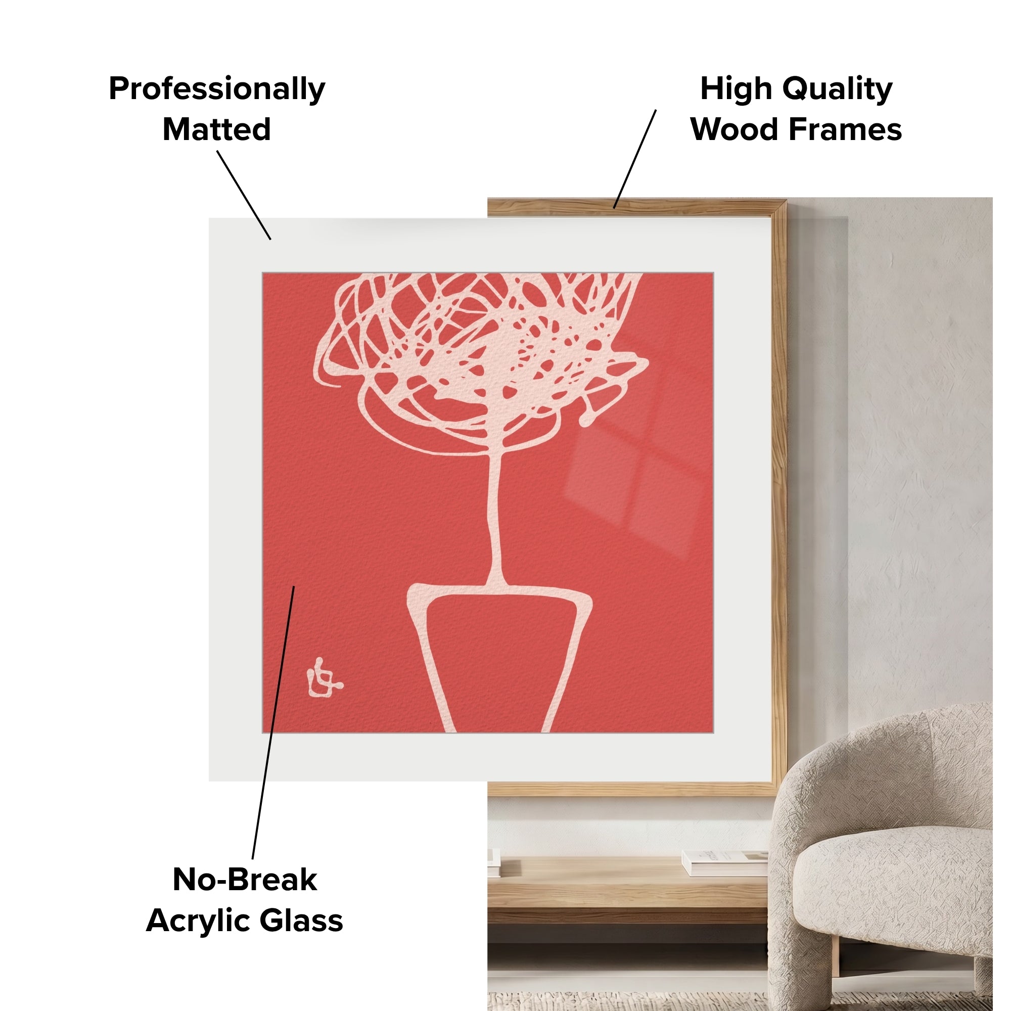 Family Tree Coral Red Wall Art Fine Art Print