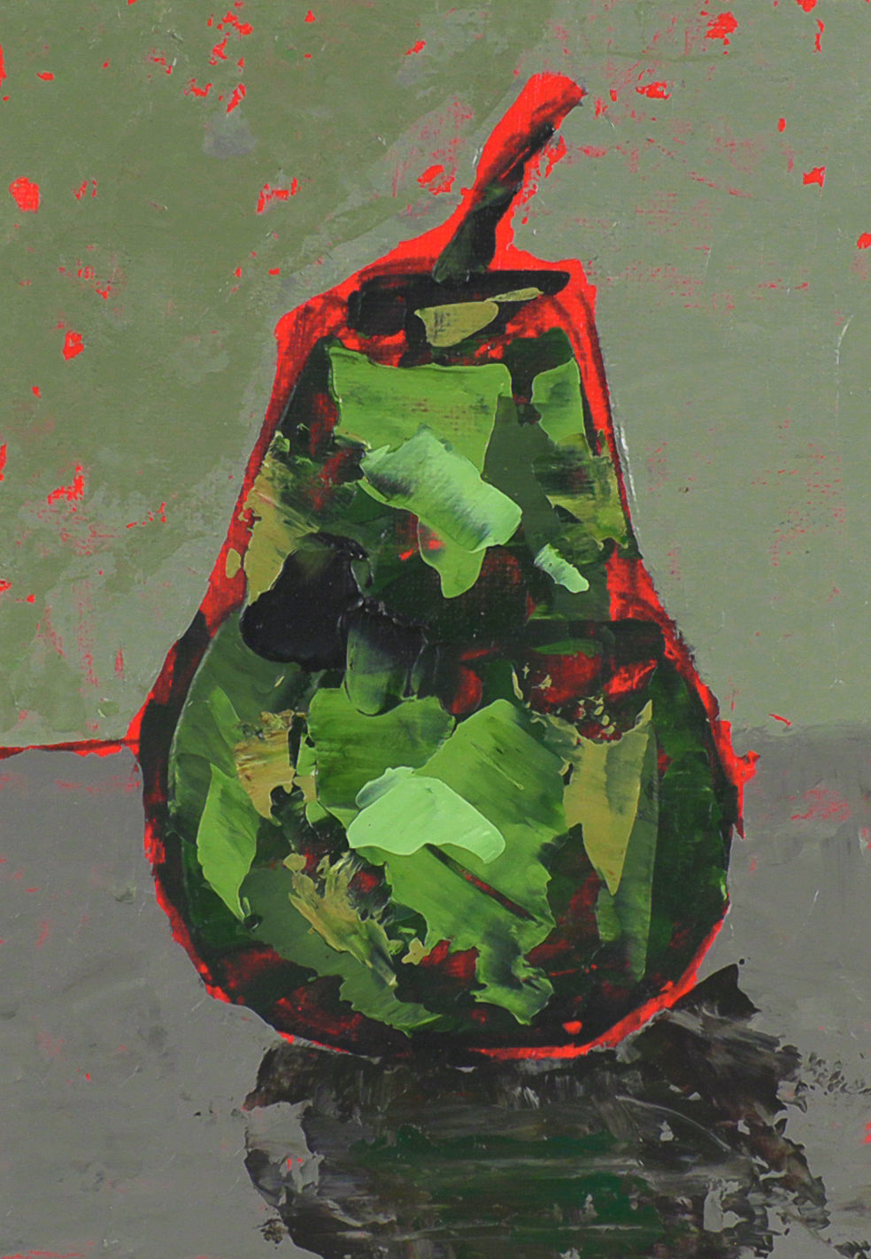 Red & Green Vibration Study Using A Green Pear Original Painting Wall Art image 0